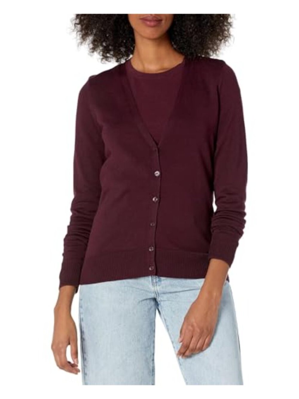 Lightweight Vee Cardigan, Cotton Blend, Button Front, Long Sleeve